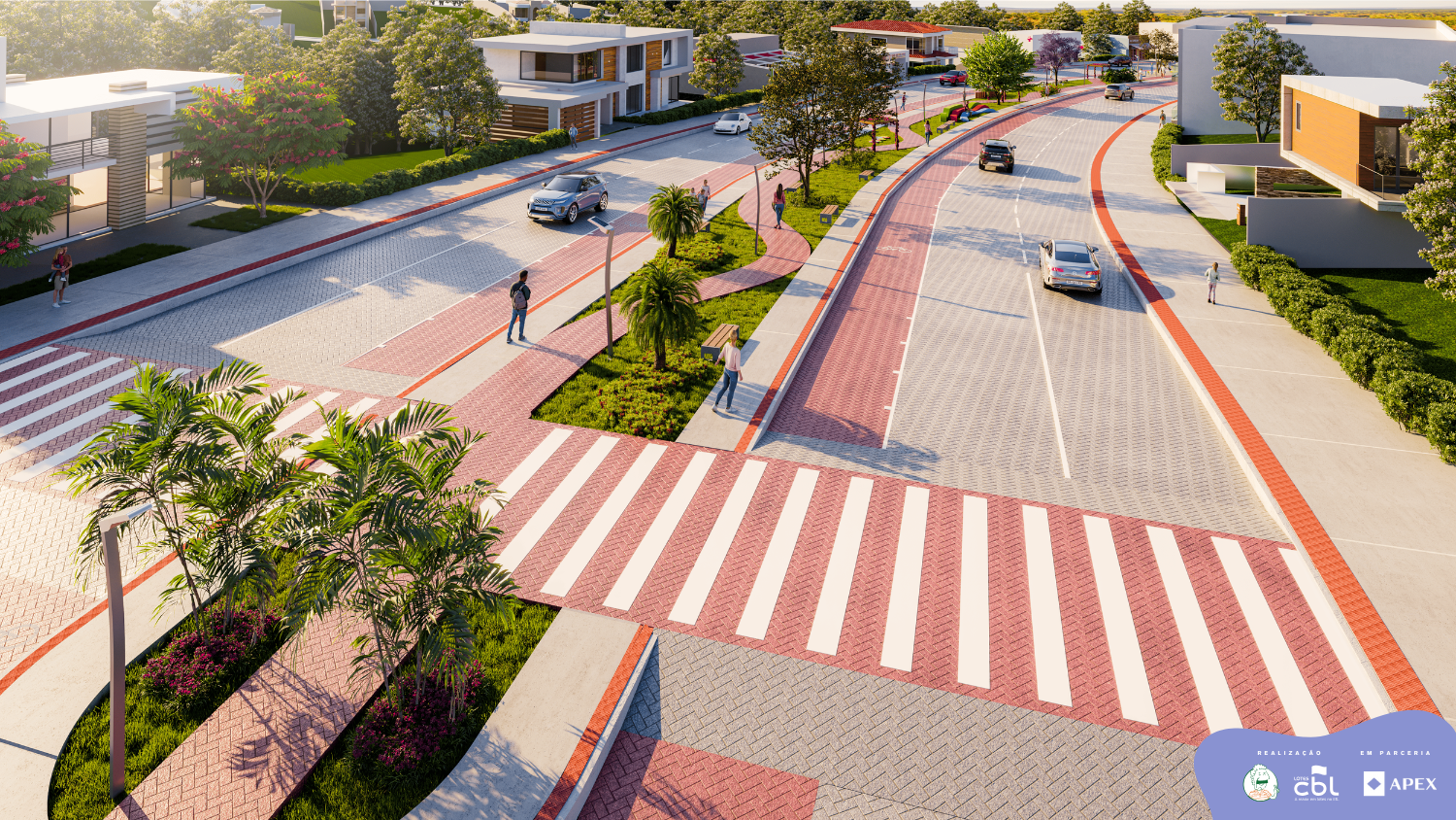 Vista interna do empreendimento com infraestrutura viária